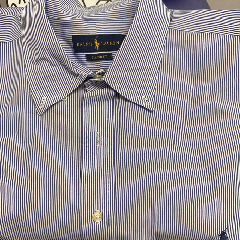 Ralph Lauren 2XLT Tall Blue‎ Striped Classic Fit Button Down Shirt Mens